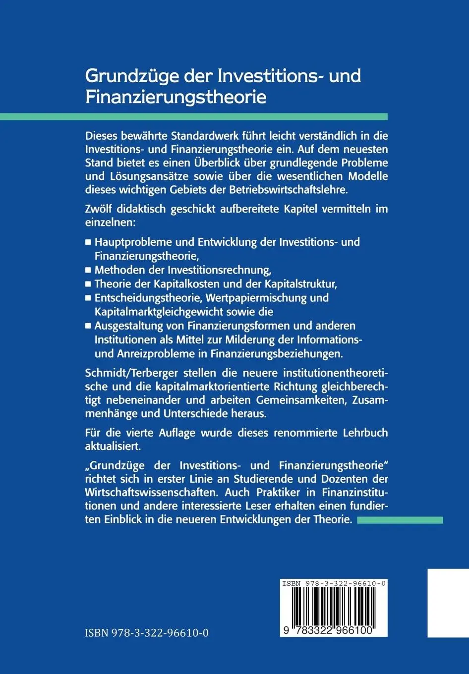 Rückseite: 9783322966100 | Grundzüge der Investitions- und Finanzierungstheorie | Taschenbuch