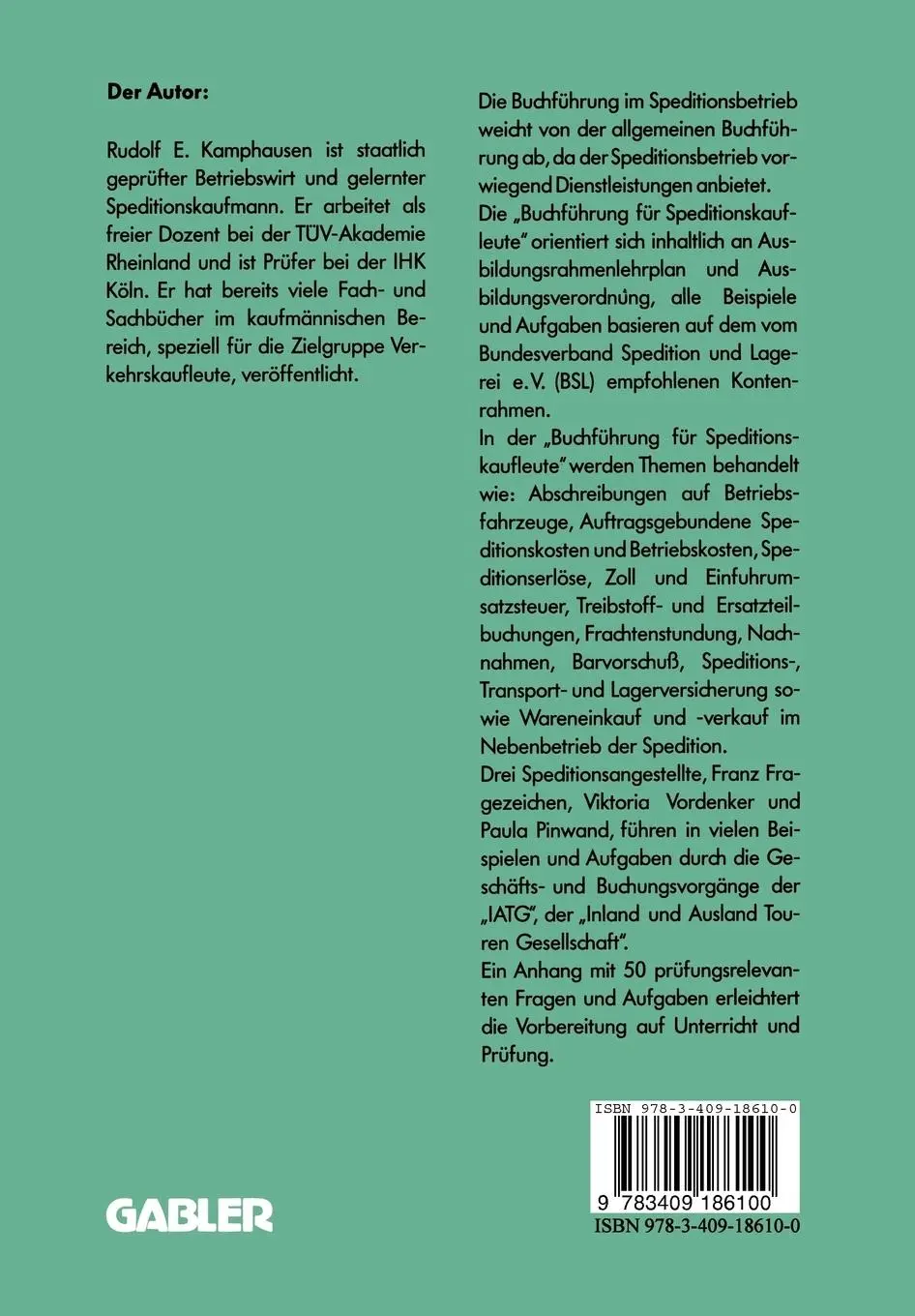 Rückseite: 9783409186100 | Buchführung für Speditionskaufleute | mit Prüfungsaufgaben | Buch