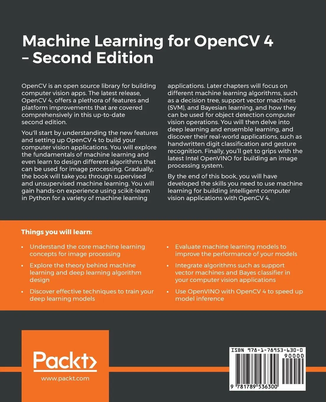 Rückseite: 9781789536300 | Machine Learning for OpenCV 4- Second Edition | Aditya Sharma (u. a.)