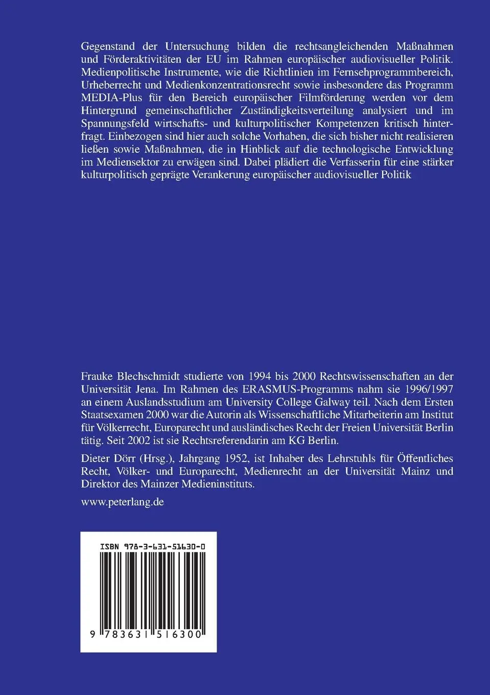 Rückseite: 9783631516300 | Das Instrumentarium audiovisueller Politik der Europäischen...