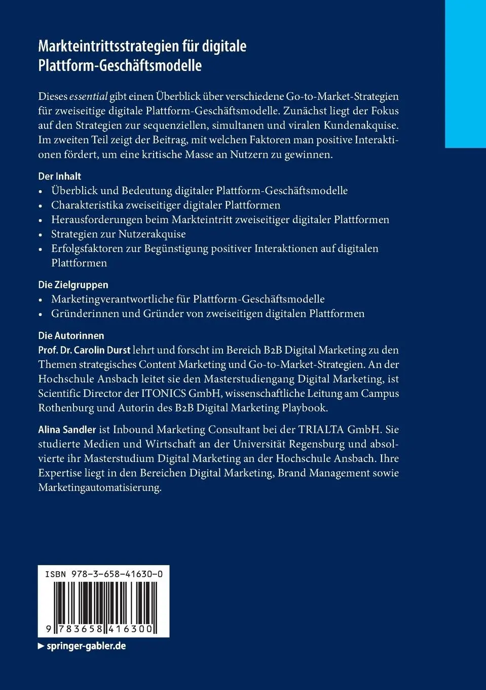 Rückseite: 9783658416300 | Markteintrittsstrategien für digitale Plattform-Geschäftsmodelle | ix