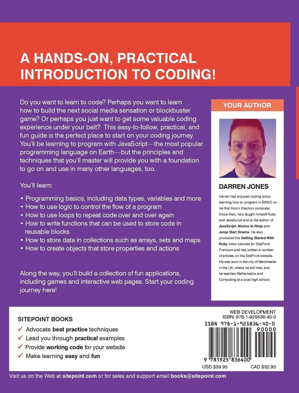 Rückseite: 9781925836400 | Learn to Code with JavaScript | Darren Jones | Taschenbuch | Englisch
