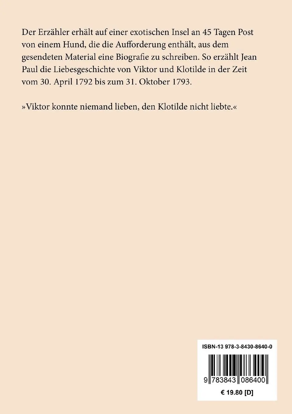 Rückseite: 9783843086400 | Hesperus oder 45 Hundsposttage | Eine Lebensbeschreibung | Jean Paul
