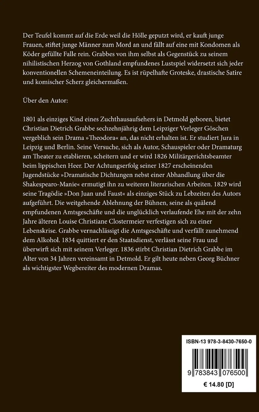 Rückseite: 9783843076500 | Scherz, Satire, Ironie und tiefere Bedeutung | Grabbe | Buch | 64 S.