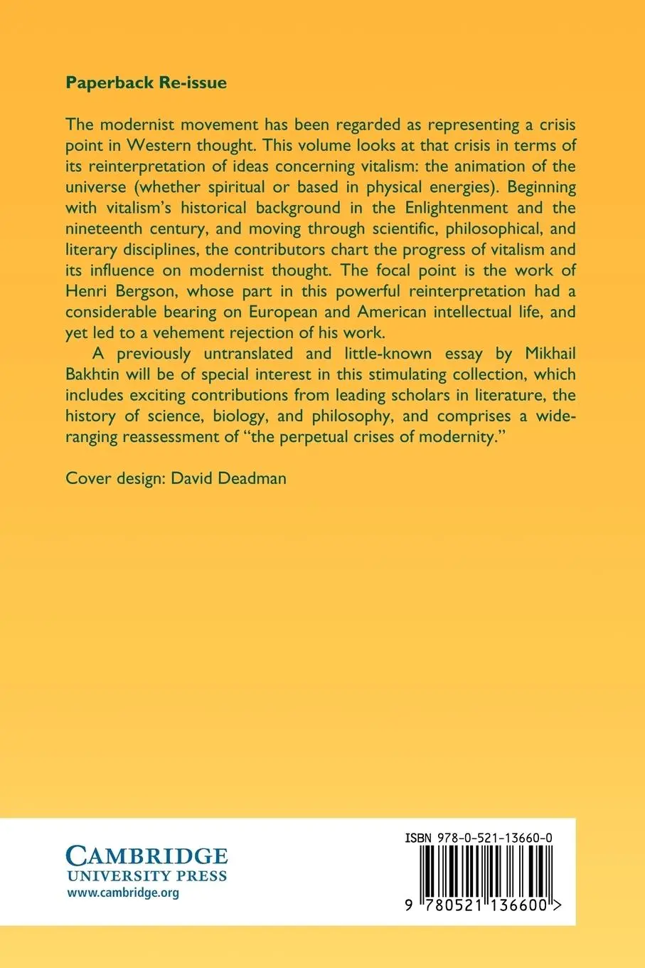 Rückseite: 9780521136600 | The Crisis in Modernism | Bergson and the Vitalist Controversy | Buch