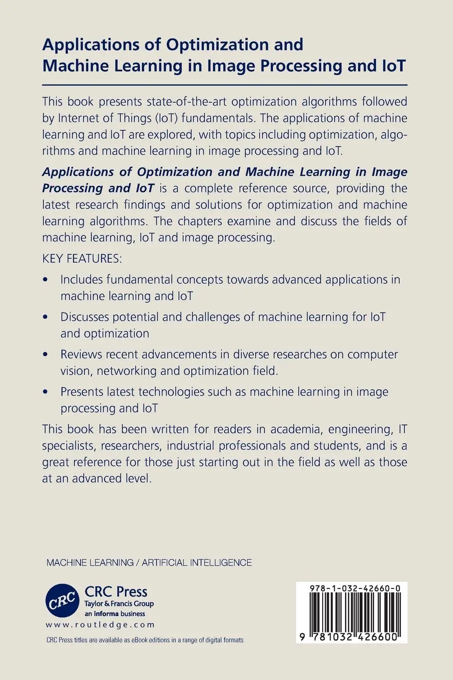 Rückseite: 9781032426600 | Applications of Optimization and Machine Learning in Image...