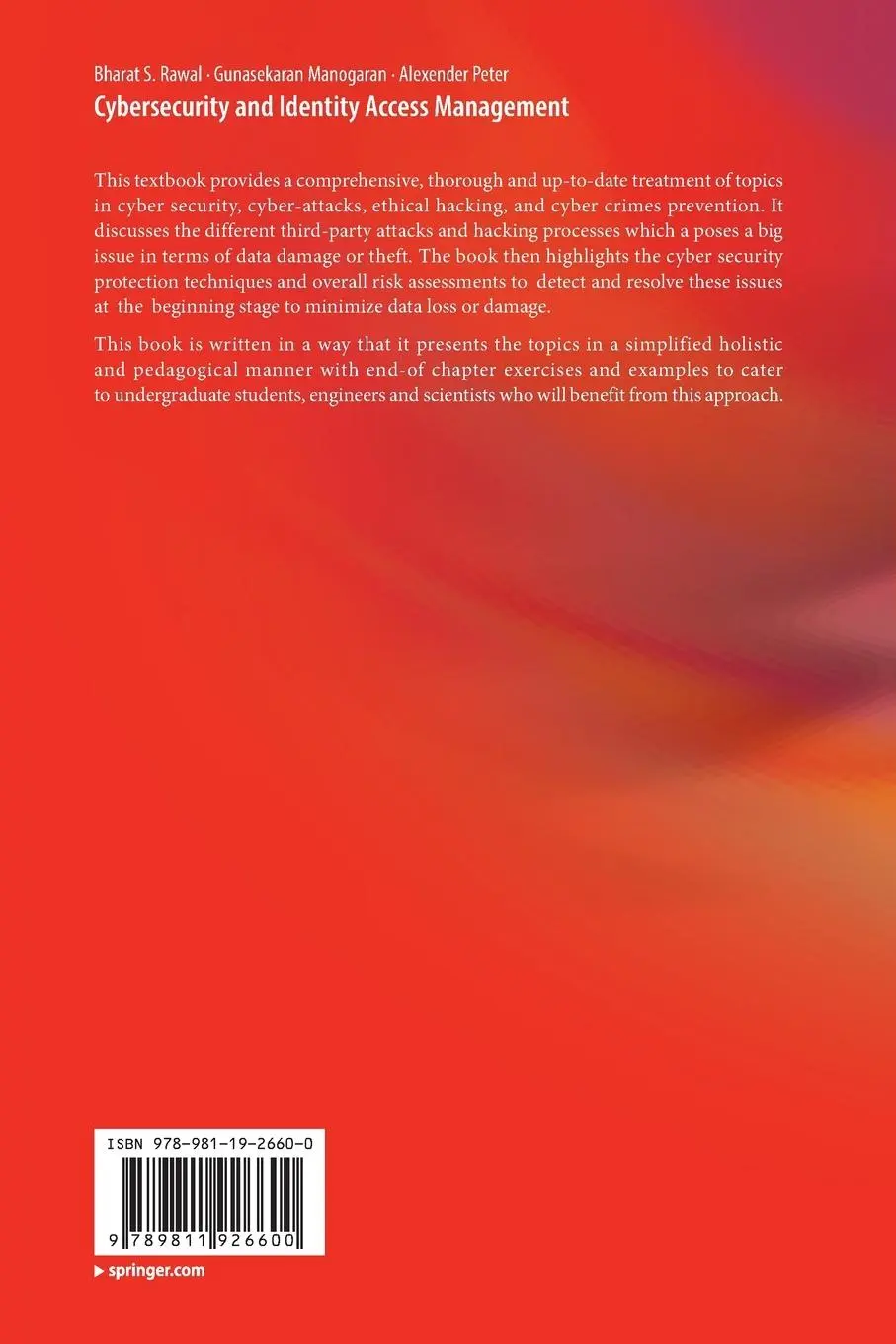 Rückseite: 9789811926600 | Cybersecurity and Identity Access Management | Bharat S. Rawal (u. a.)