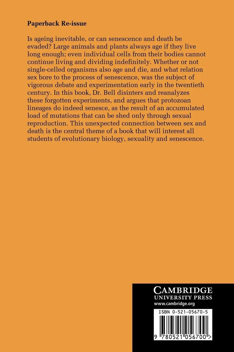 Rückseite: 9780521056700 | Sex and Death in Protozoa | The History of Obsession | Graham Bell