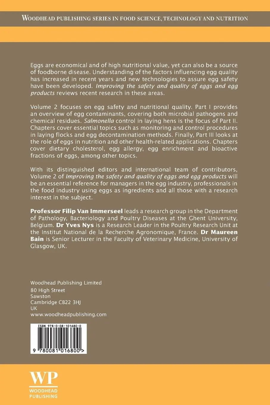 Rückseite: 9780081016800 | Improving the Safety and Quality of Eggs and Egg Products | Buch