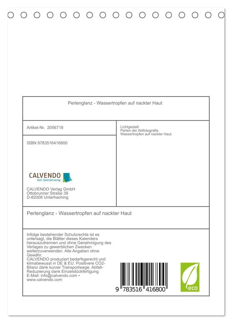 Bild: 9783516416800 | Perlenglanz - Wassertropfen auf nackter Haut (Tischkalender 2026...