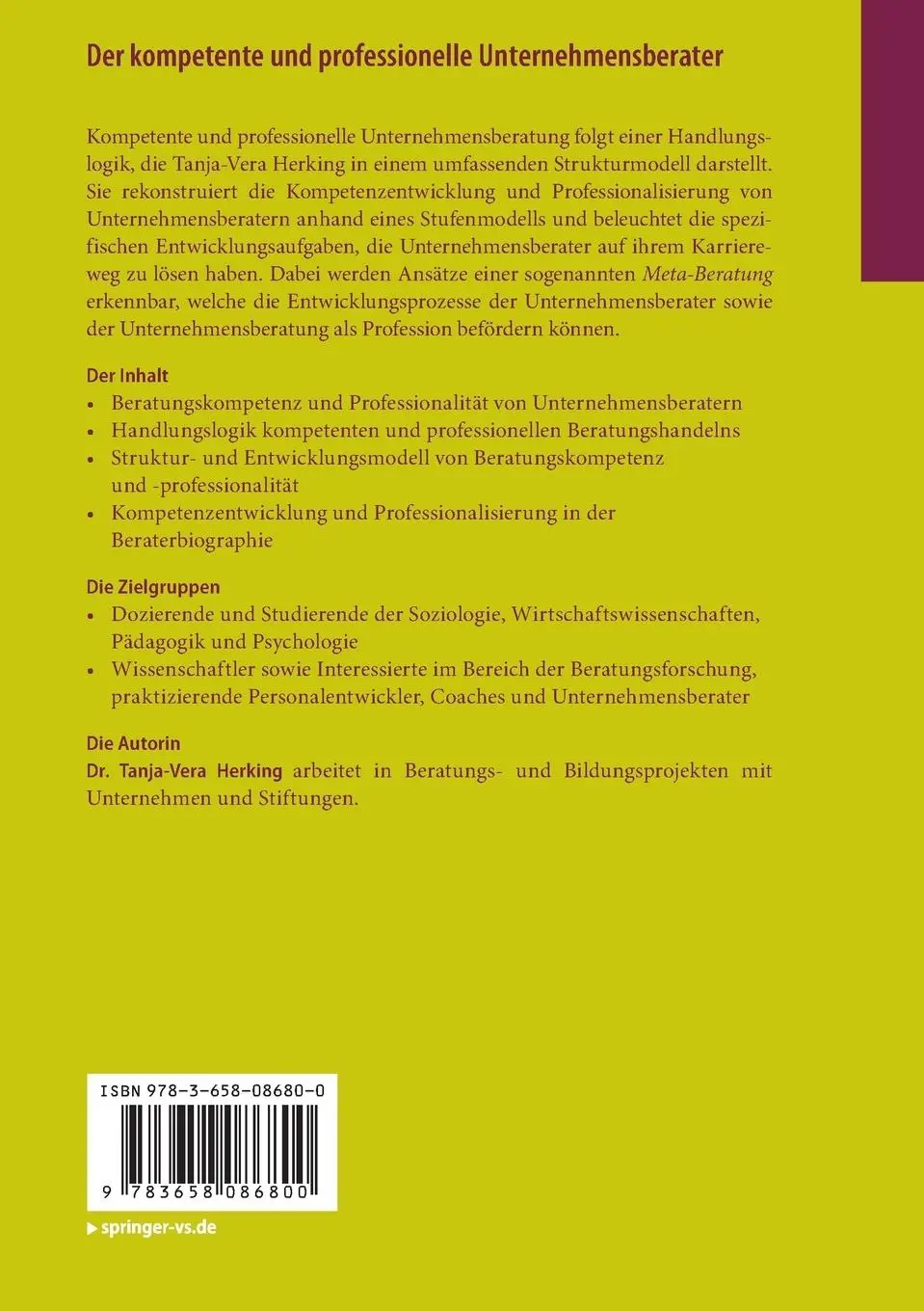 Rückseite: 9783658086800 | Der kompetente und professionelle Unternehmensberater | Herking | Buch