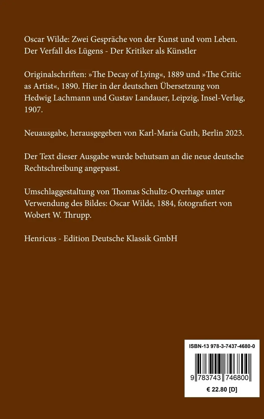 Rückseite: 9783743746800 | Zwei Gespräche von der Kunst und vom Leben | Oscar Wilde | Buch | 2023