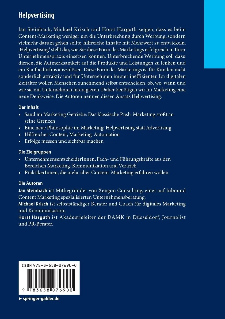 Rückseite: 9783658076900 | Helpvertising | Content-Marketing für Praktiker | Steinbach (u. a.)