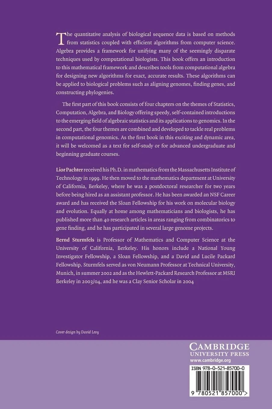 Rückseite: 9780521857000 | Algebraic Statistics for Computational Biology | L. Pachter (u. a.)