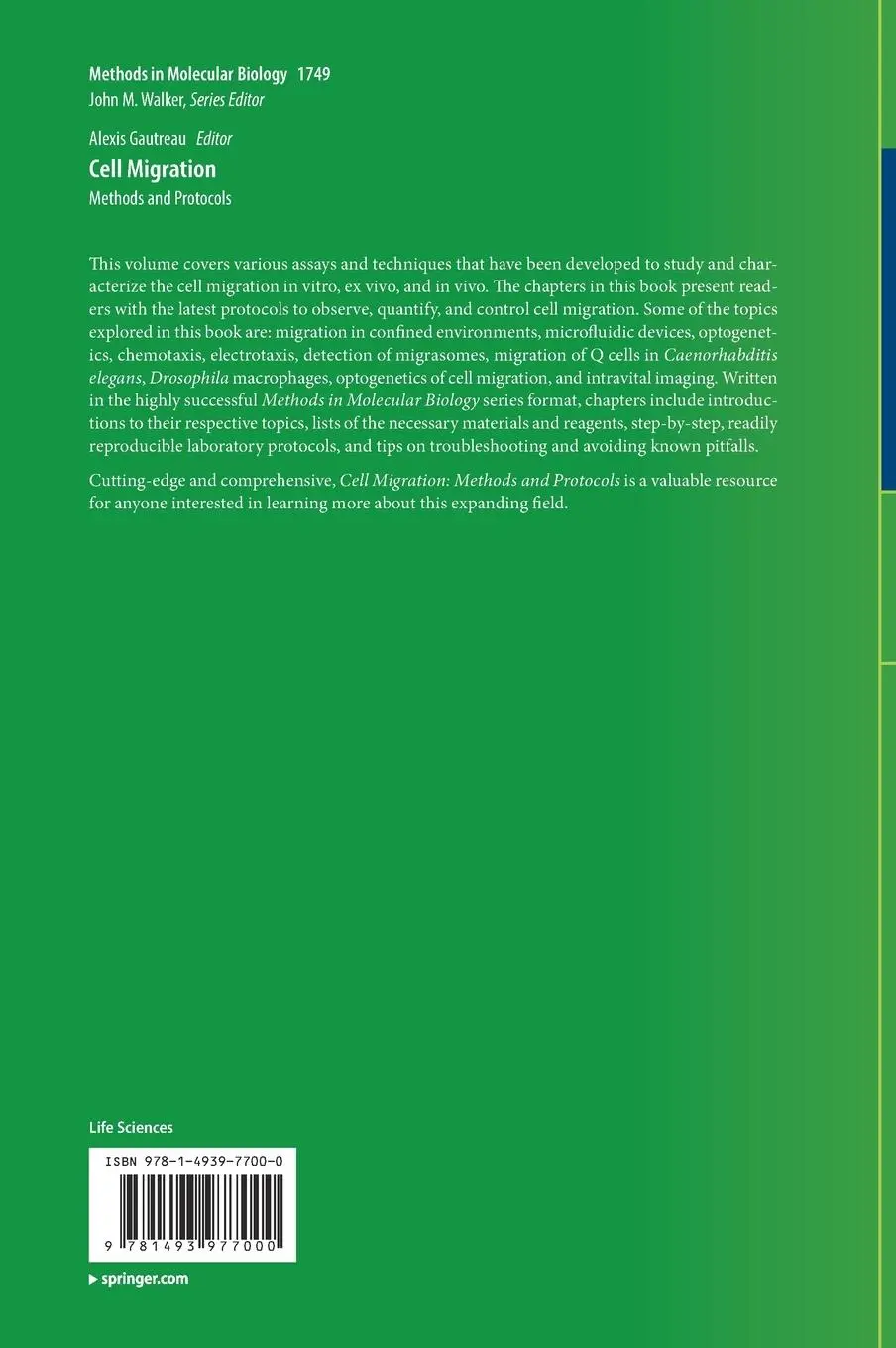 Rückseite: 9781493977000 | Cell Migration | Methods and Protocols | Alexis Gautreau | Buch | xiv