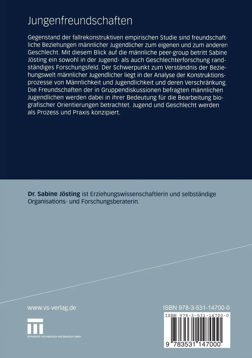 Rückseite: 9783531147000 | Jungenfreundschaften | Sabine Jösting | Taschenbuch | 336 S. | Deutsch