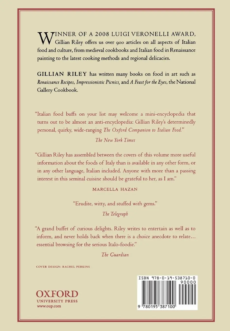 Rückseite: 9780195387100 | The Oxford Companion to Italian Food | Gillian Riley | Taschenbuch