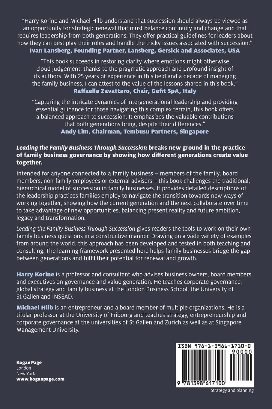 Rückseite: 9781398617100 | Leading the Family Business Through Succession | Harry Korine (u. a.)