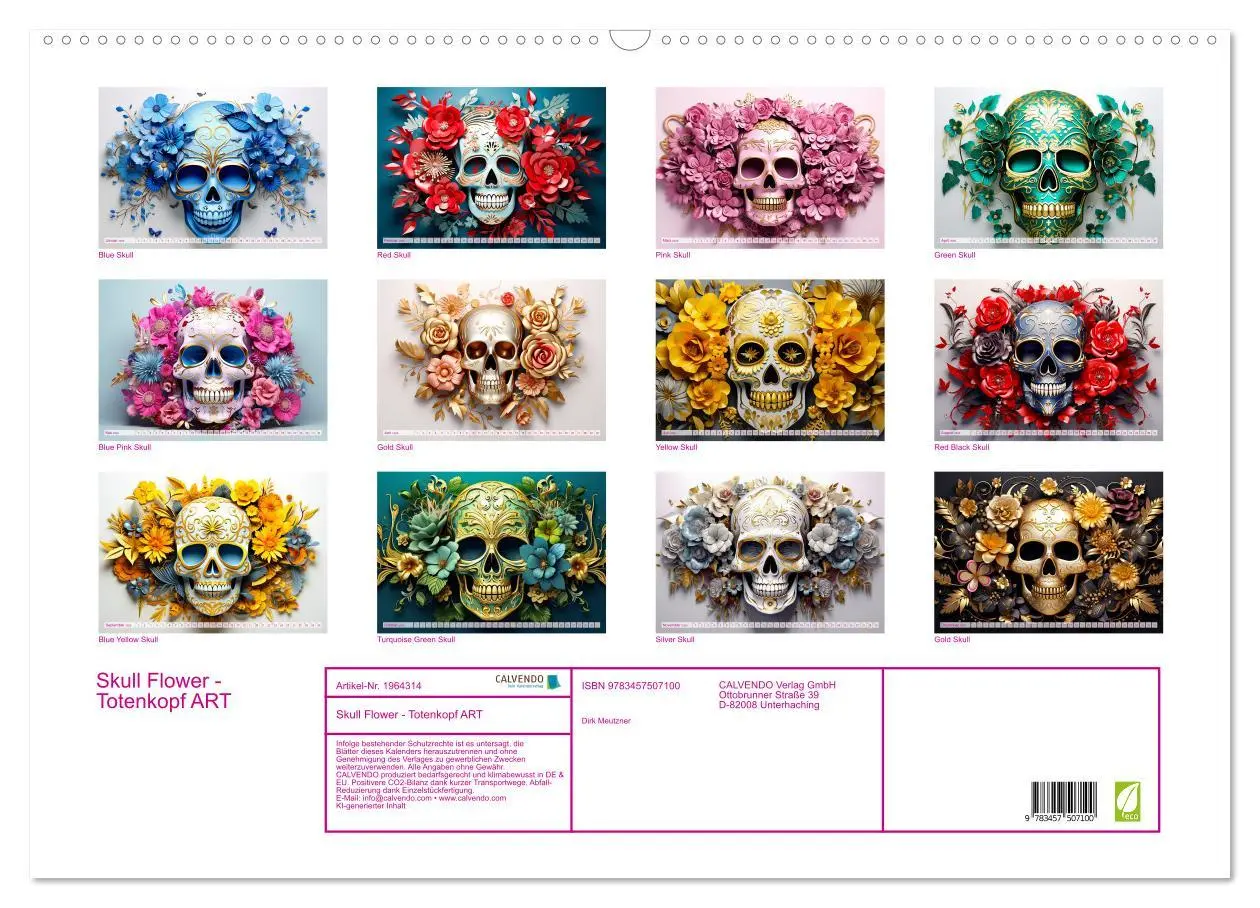 Bild: 9783457507100 | Skull Flower - Totenkopf ART (Wandkalender 2026 DIN A2 quer),...