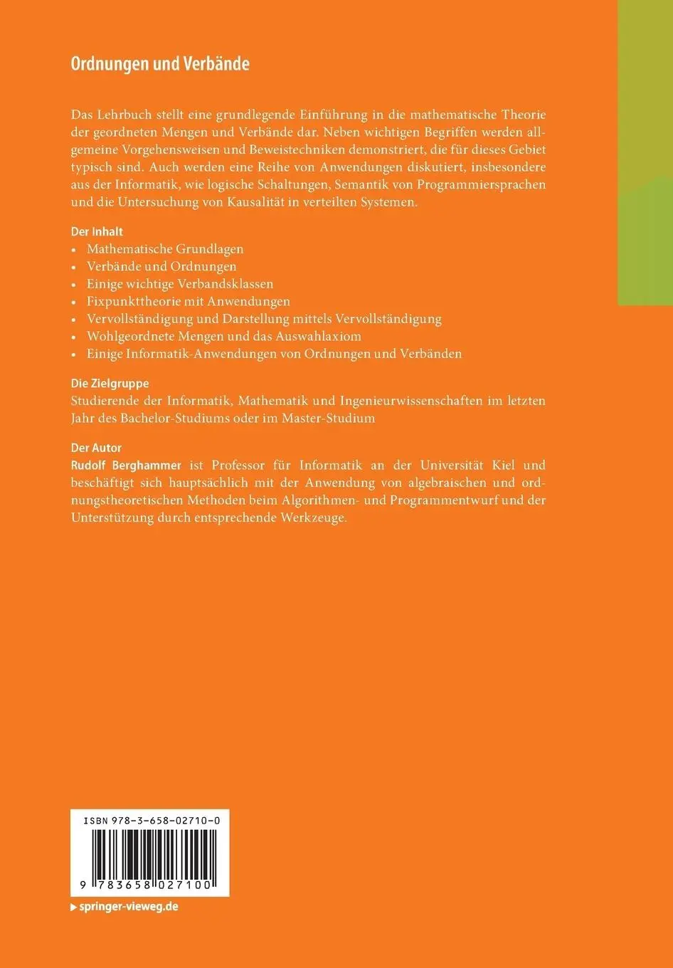 Rückseite: 9783658027100 | Ordnungen und Verbände | Grundlagen, Vorgehensweisen und Anwendungen