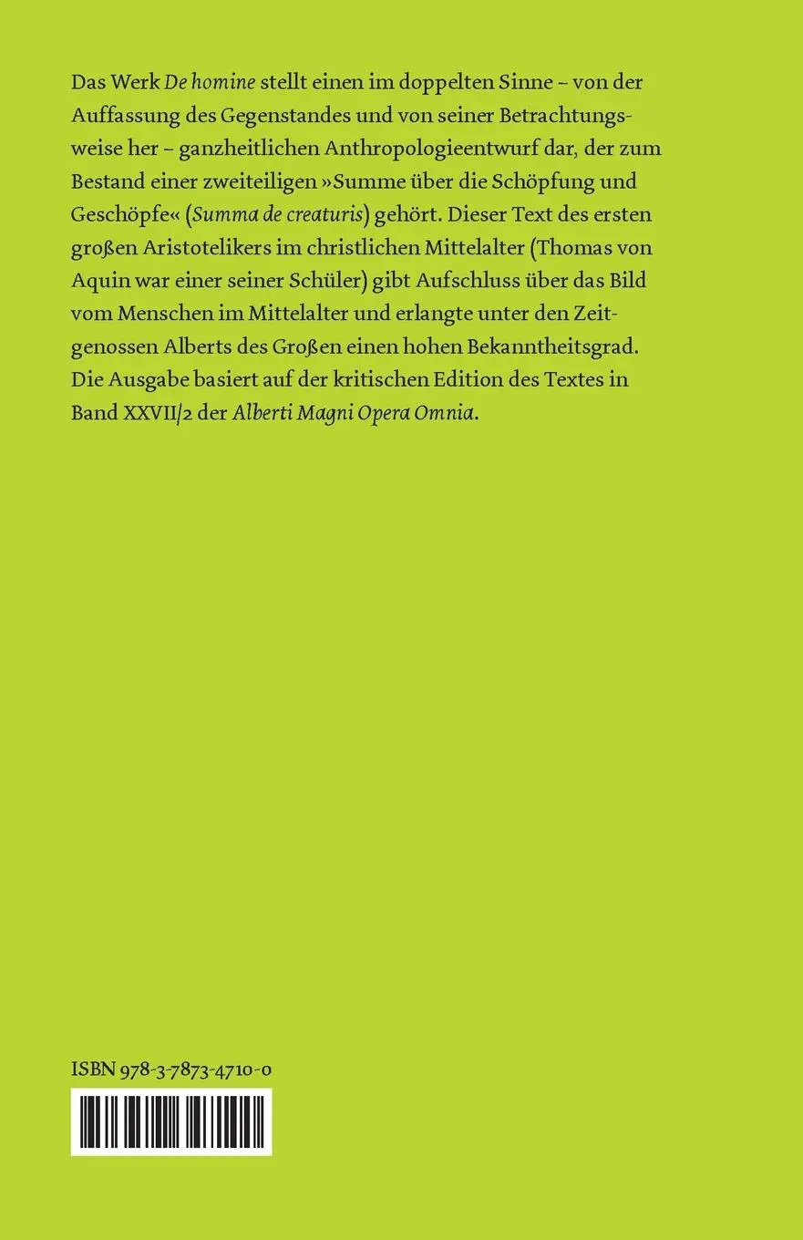 Rückseite: 9783787347100 | Über den Menschen | Lateinisch-Deutsch | Albertus Magnus | Taschenbuch