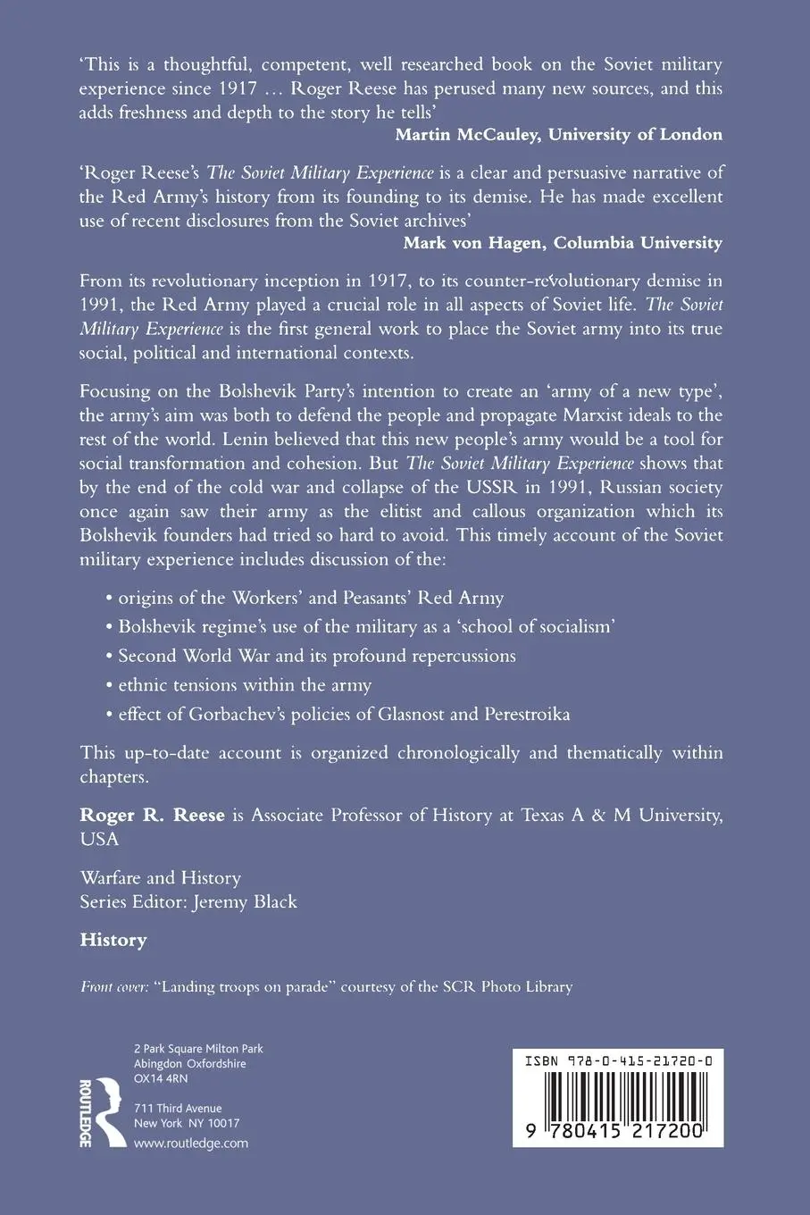 Rückseite: 9780415217200 | The Soviet Military Experience | Roger R. Reese | Taschenbuch | 1999