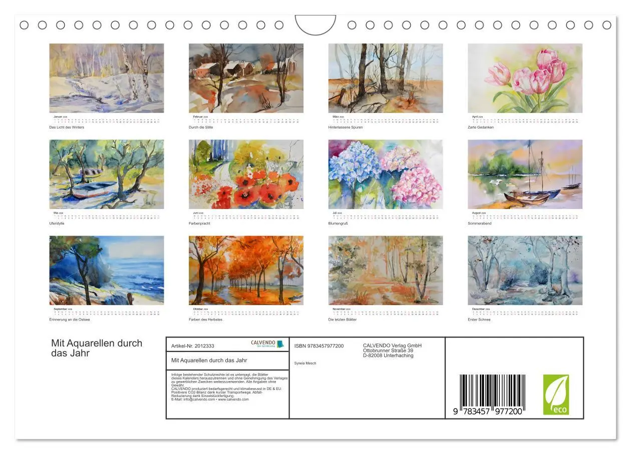 Bild: 9783457977200 | Mit Aquarellen durch das Jahr (Wandkalender 2026 DIN A4 quer),...