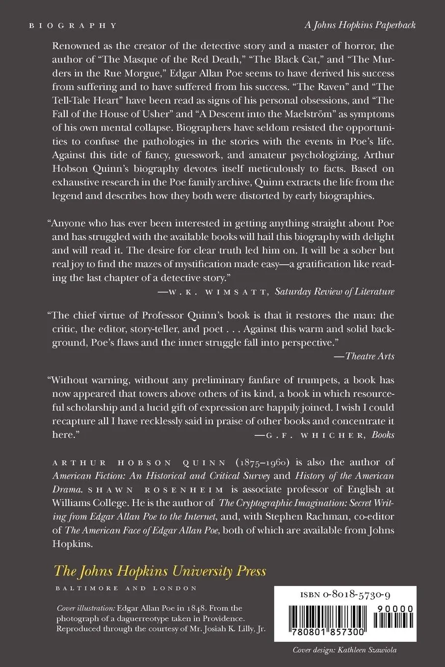 Rückseite: 9780801857300 | Edgar Allan Poe | A Critical Biography | Arthur Hobson Quinn | Buch
