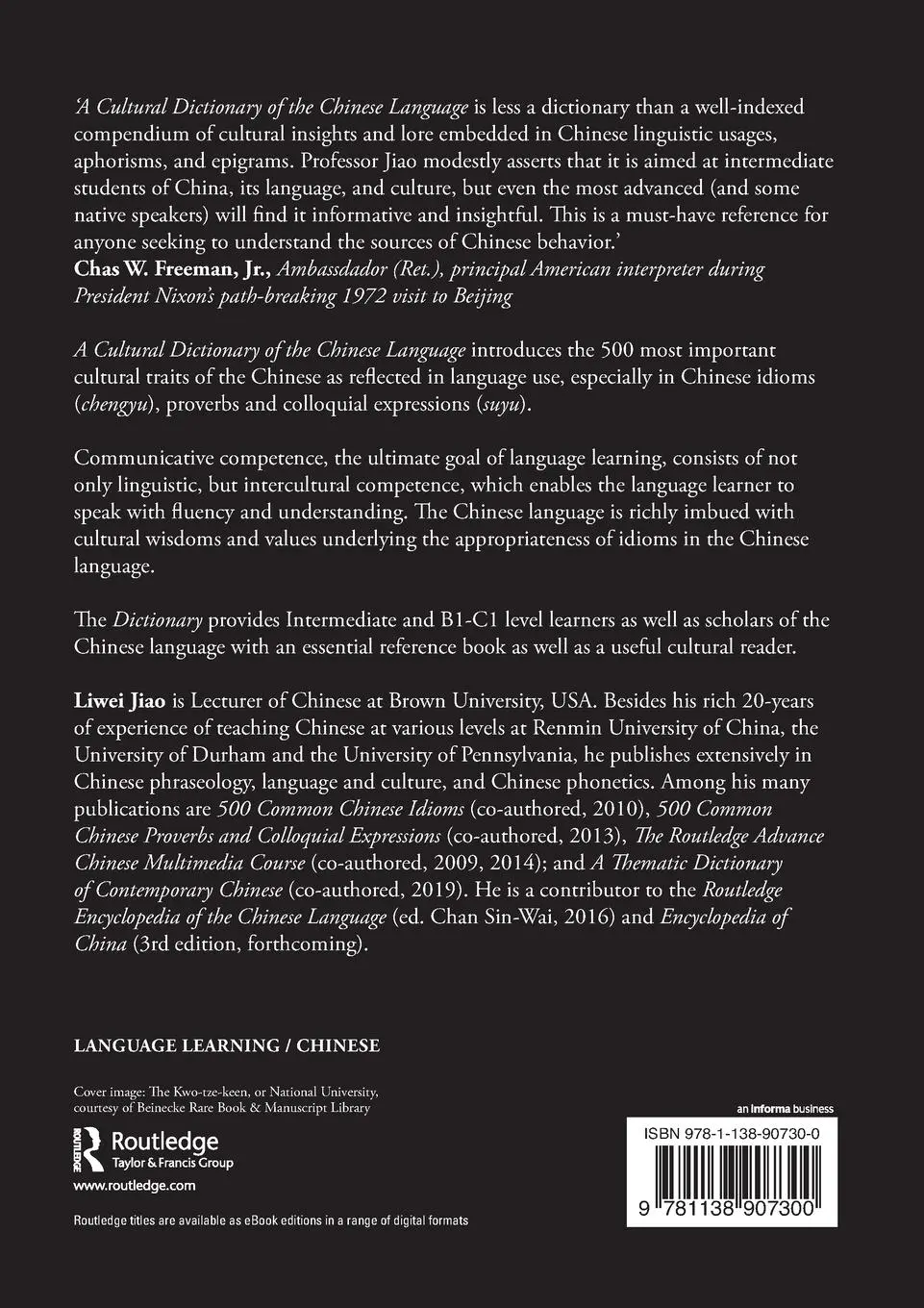 Rückseite: 9781138907300 | A Cultural Dictionary of The Chinese Language | Liwei Jiao | Buch