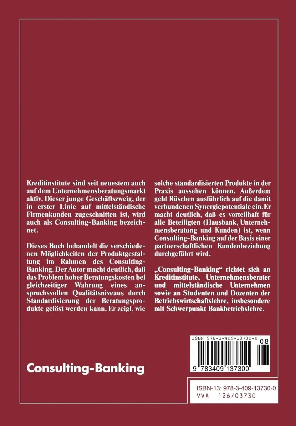 Rückseite: 9783409137300 | Consulting-Banking | Hausbanken als Unternehmensberater | Rüschen