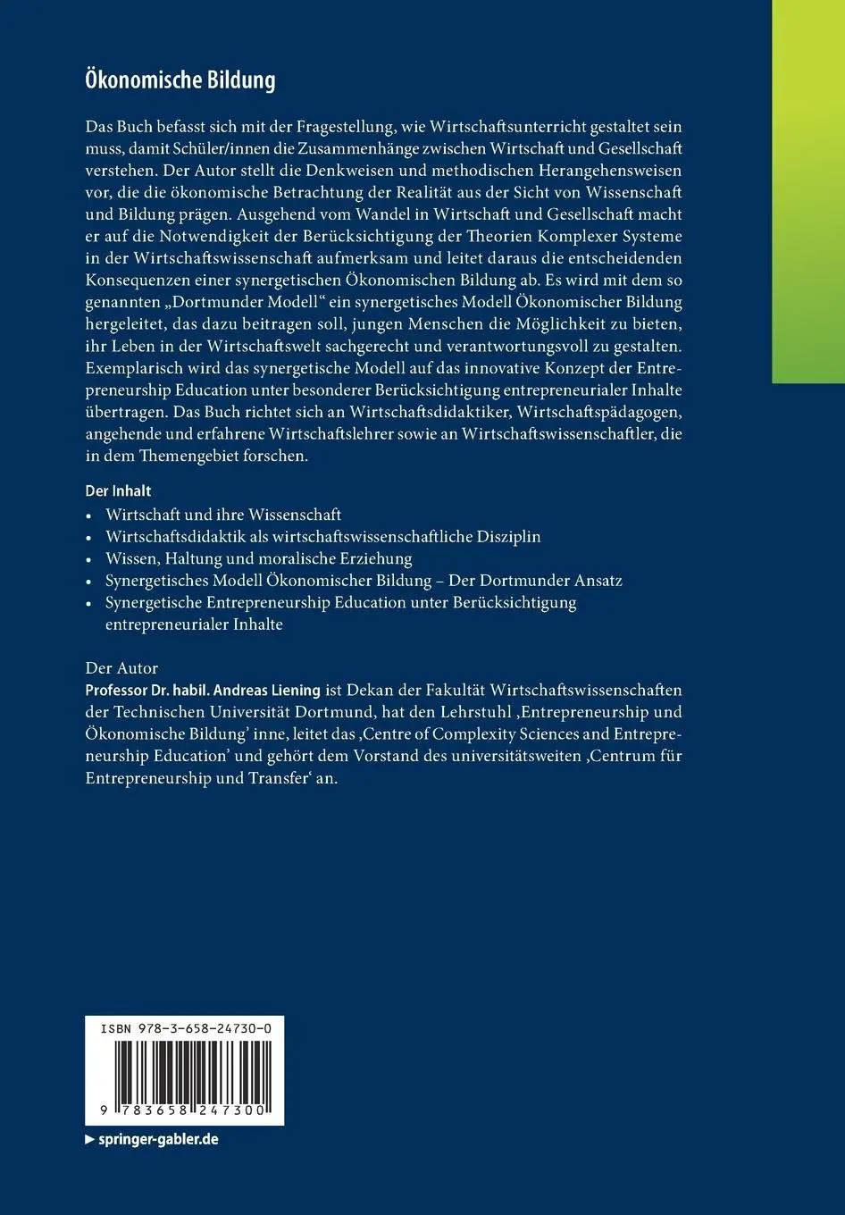 Rückseite: 9783658247300 | Ökonomische Bildung | Grundlagen und neue synergetische Ansätze | Buch