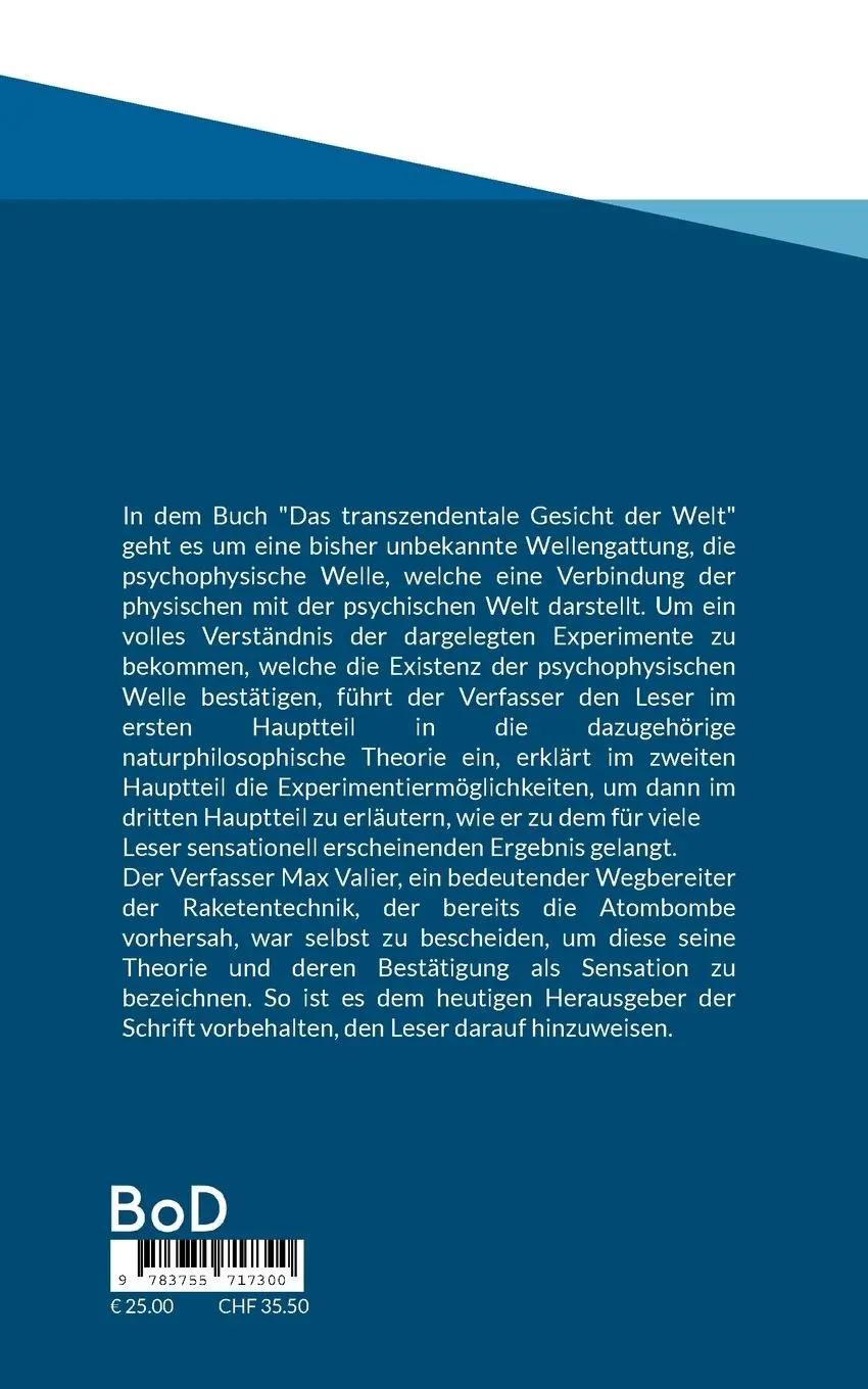 Rückseite: 9783755717300 | Das transzendentale Gesicht der Welt | Max Valier | Taschenbuch | 2021