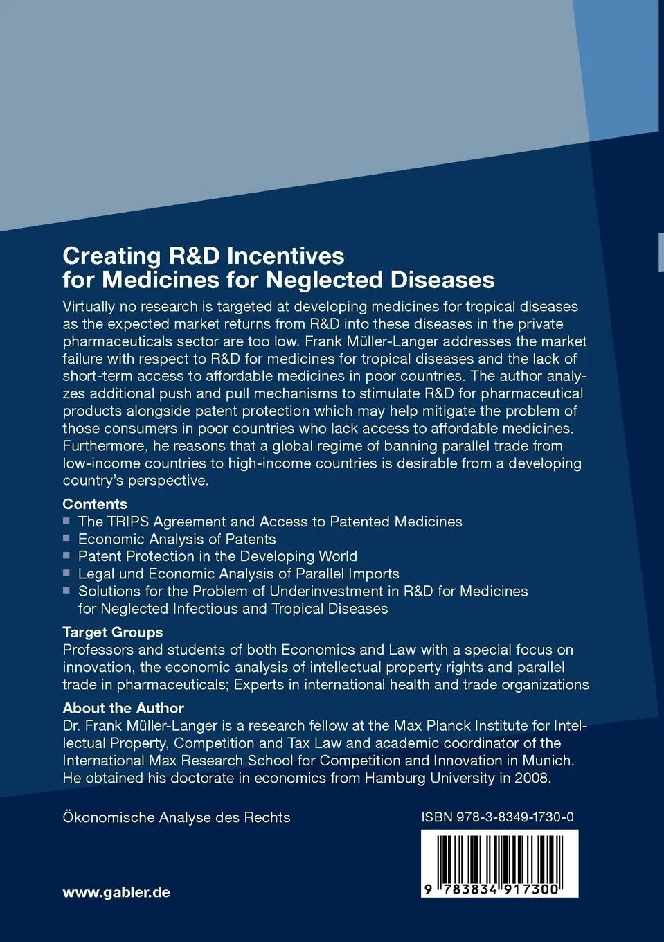 Rückseite: 9783834917300 | Creating R&amp;D Incentives for Medicines for Neglected Diseases | Buch