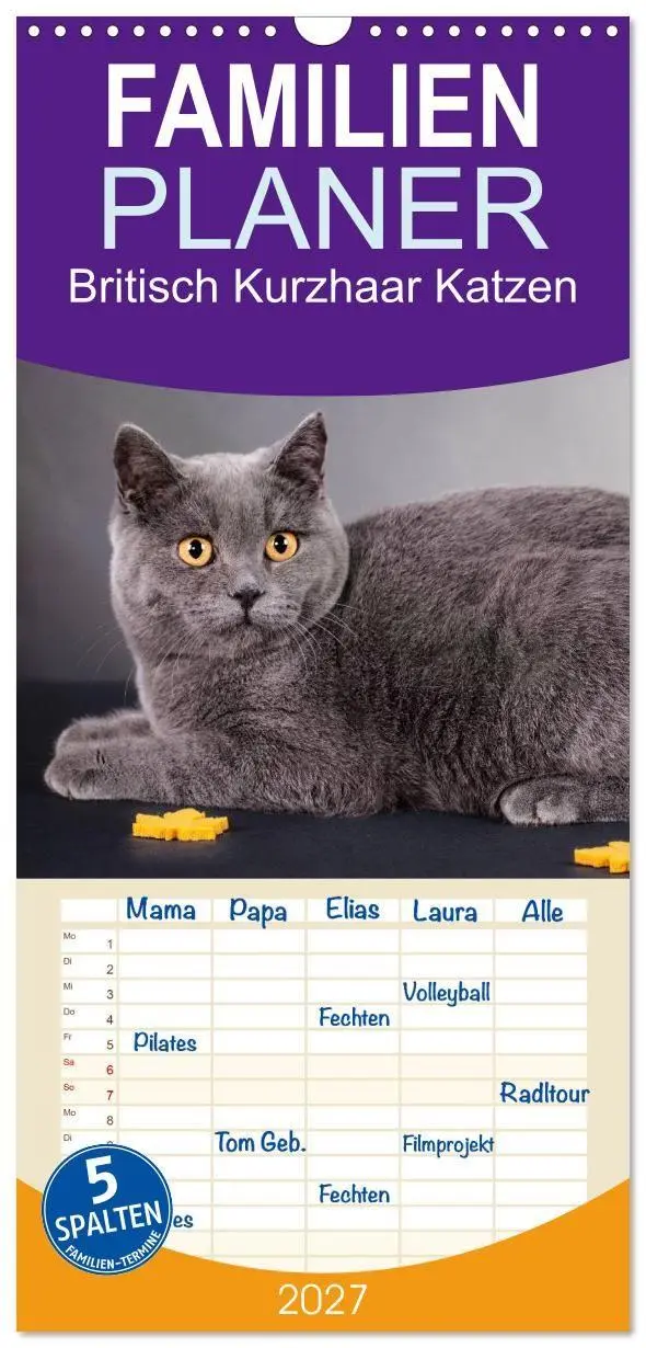 Cover: 9783594337400 | Familienplaner 2027 - Britisch Kurzhaar Katzen mit 5 Spalten...