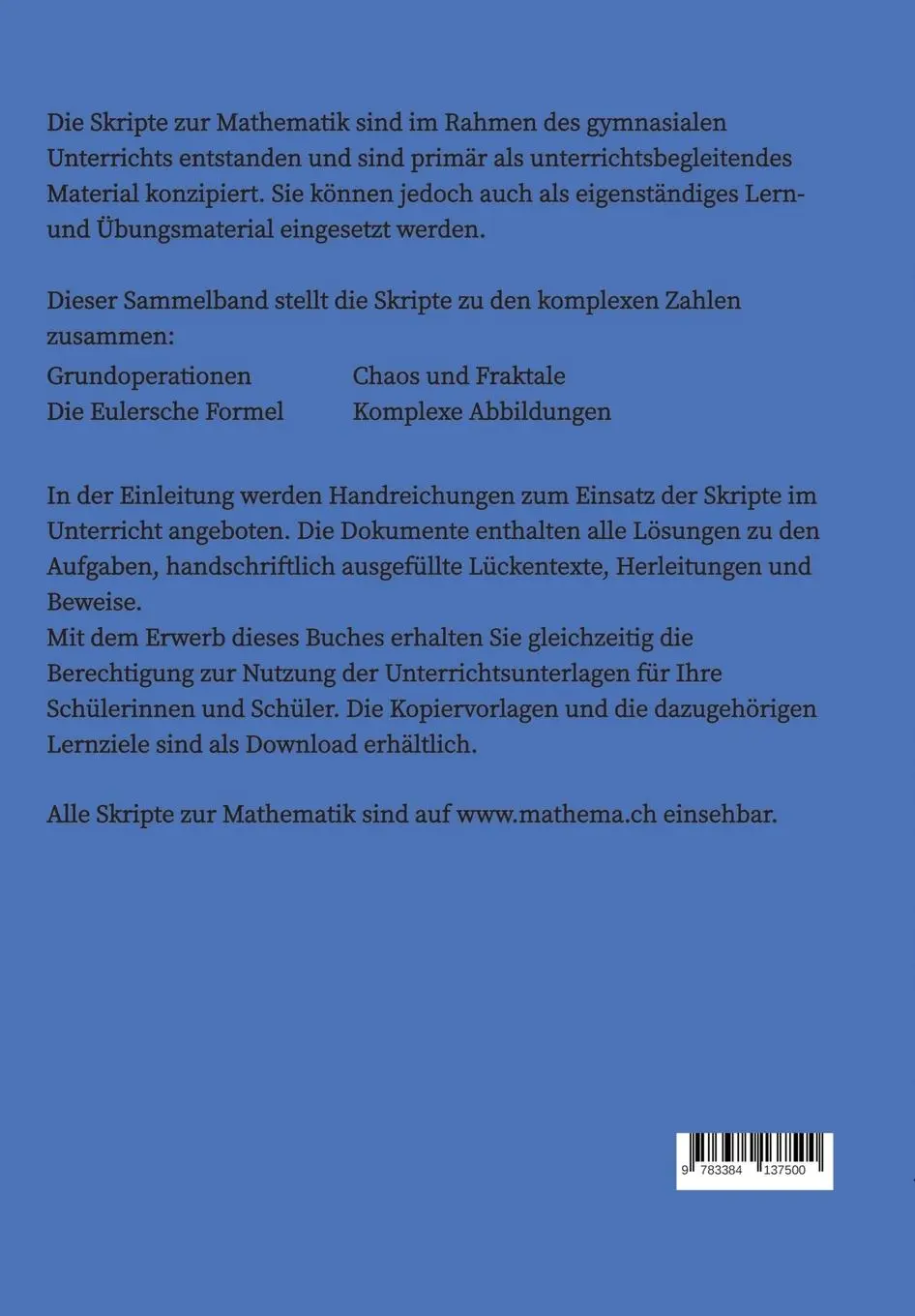Rückseite: 9783384137500 | Skripte zur Mathematik - Komplexe Zahlen | Christian Wyss | Buch