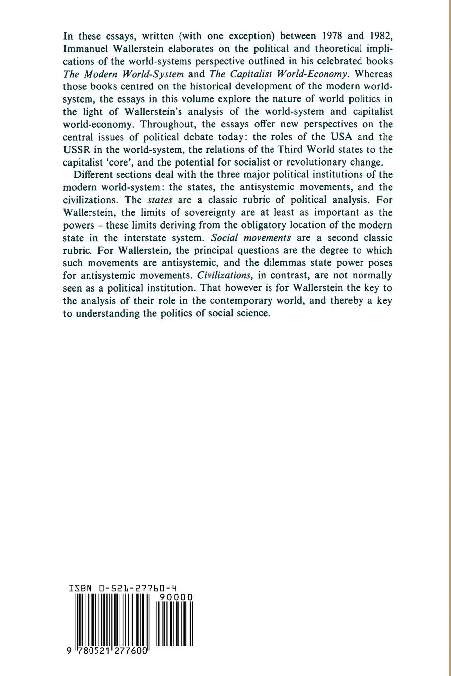 Rückseite: 9780521277600 | The Politics of the World-Economy | Immanuel Maurice Wallerstein