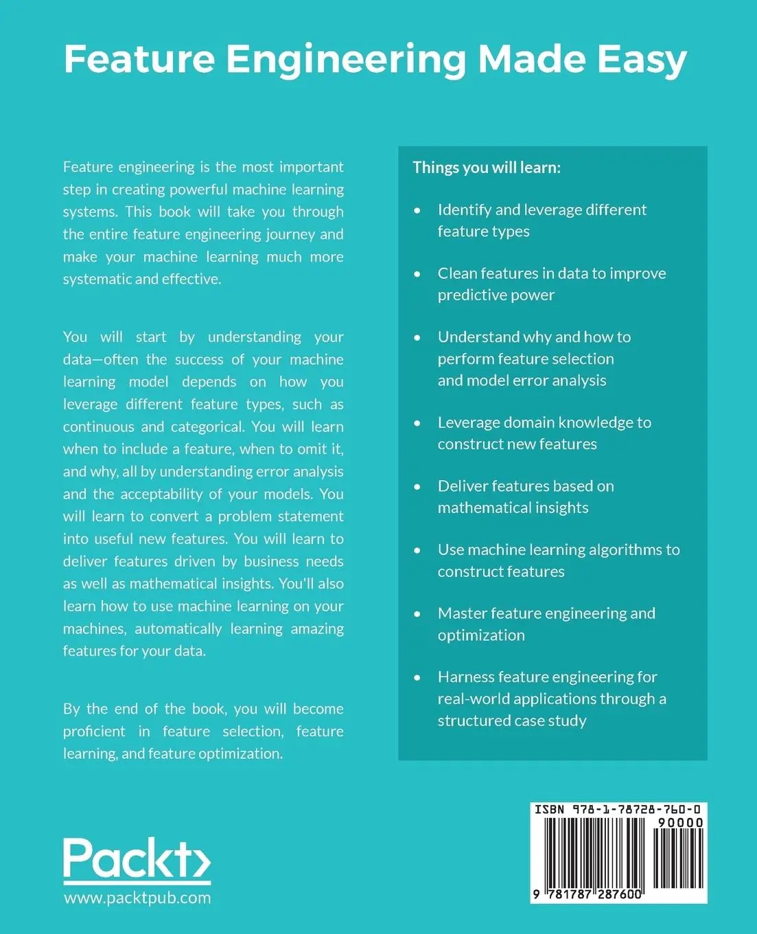 Rückseite: 9781787287600 | Feature Engineering Made Easy | Sinan Ozdemir (u. a.) | Taschenbuch