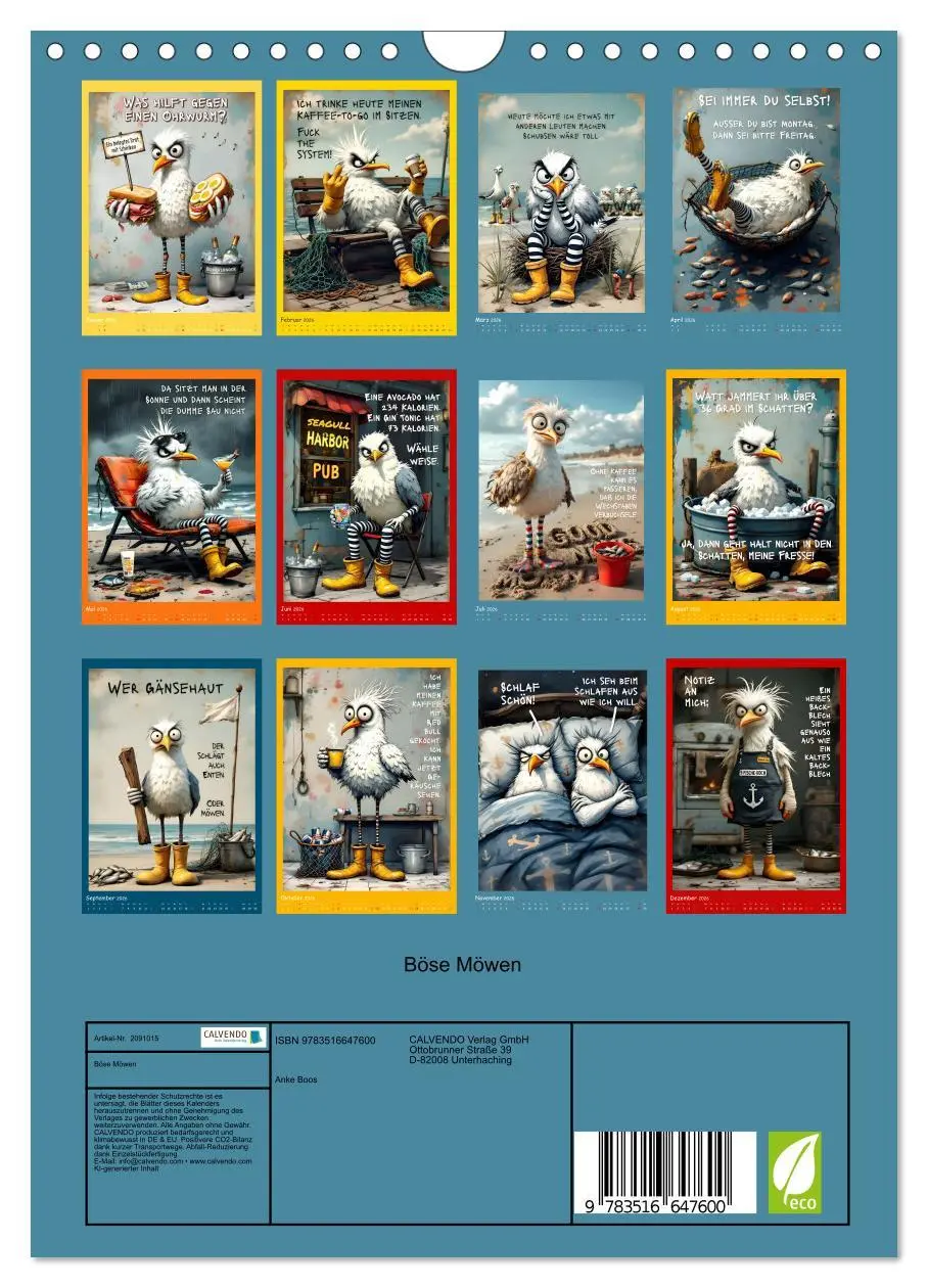 Bild: 9783516647600 | Böse Möwen (Wandkalender 2026 DIN A4 hoch), CALVENDO Monatskalender