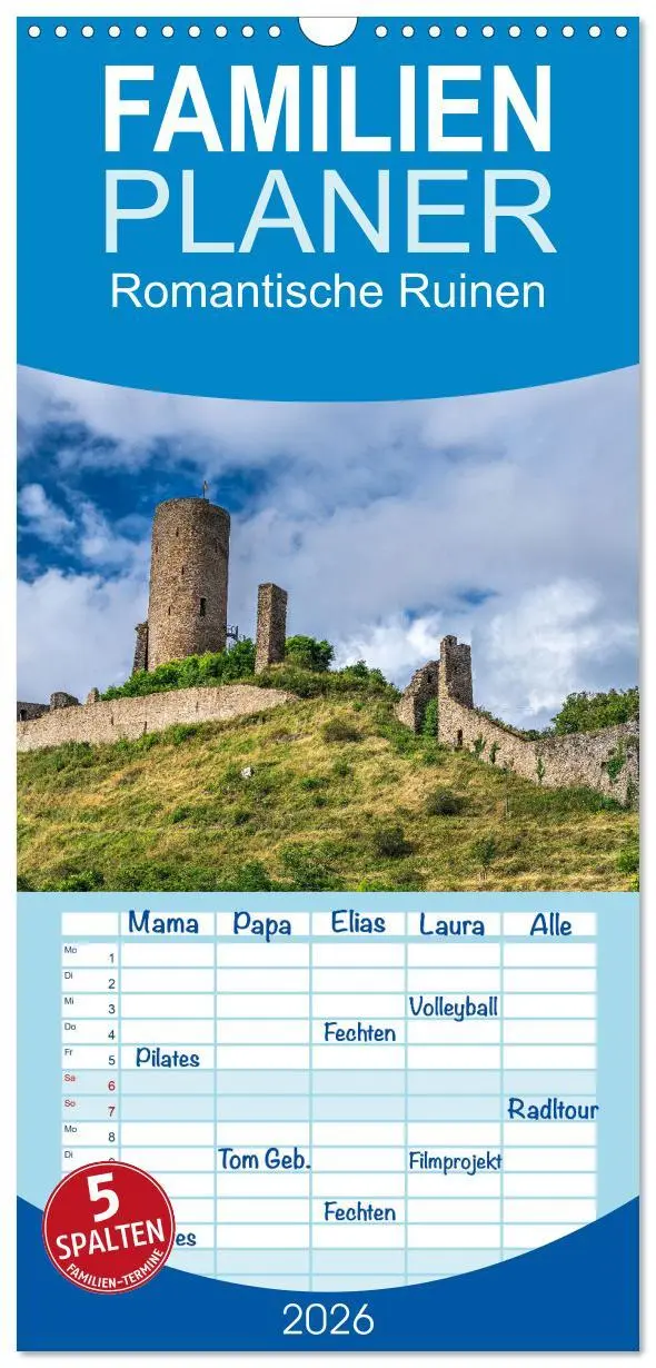 Cover: 9783516497700 | Familienplaner 2026 - Romantische Ruinen mit 5 Spalten...