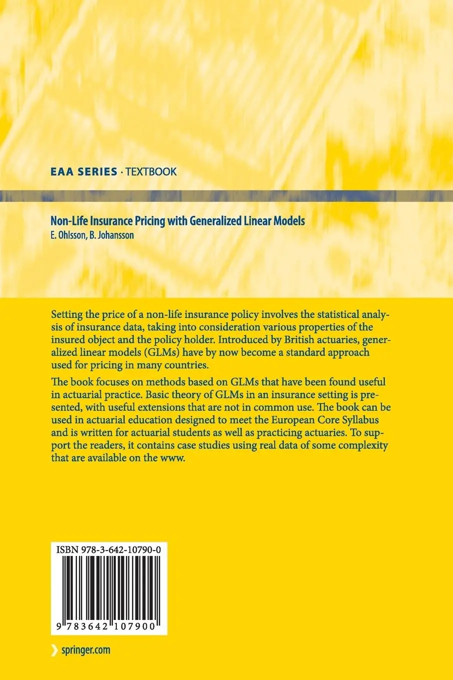 Rückseite: 9783642107900 | Non-Life Insurance Pricing with Generalized Linear Models | Buch