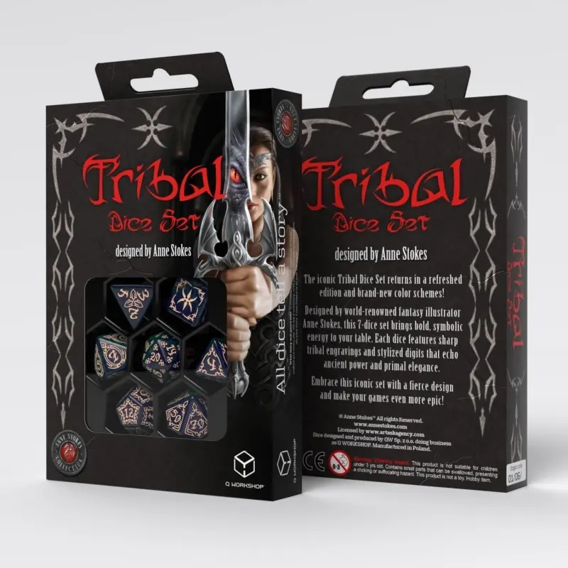 Cover: 5907699498000 | Tribal Dice Set: Blue-green &amp; Beige | Anne Stokes | 2025 | Q-Workshop