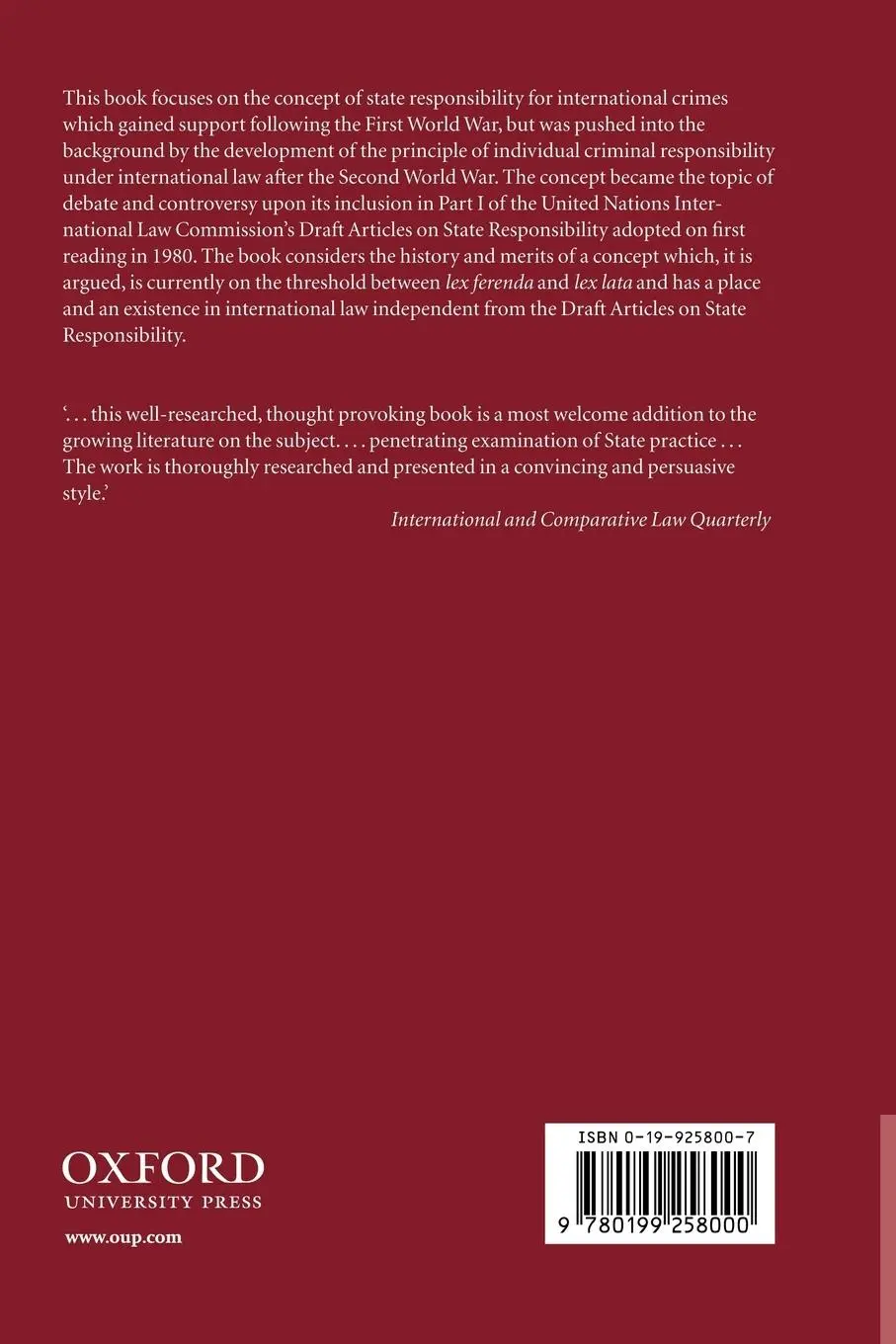 Rückseite: 9780199258000 | The Responsibility of States for International Crimes | Taschenbuch
