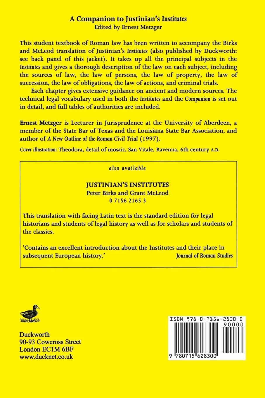 Rückseite: 9780715628300 | Companion to Justinian's Institutes | Ernest Metzger | Taschenbuch