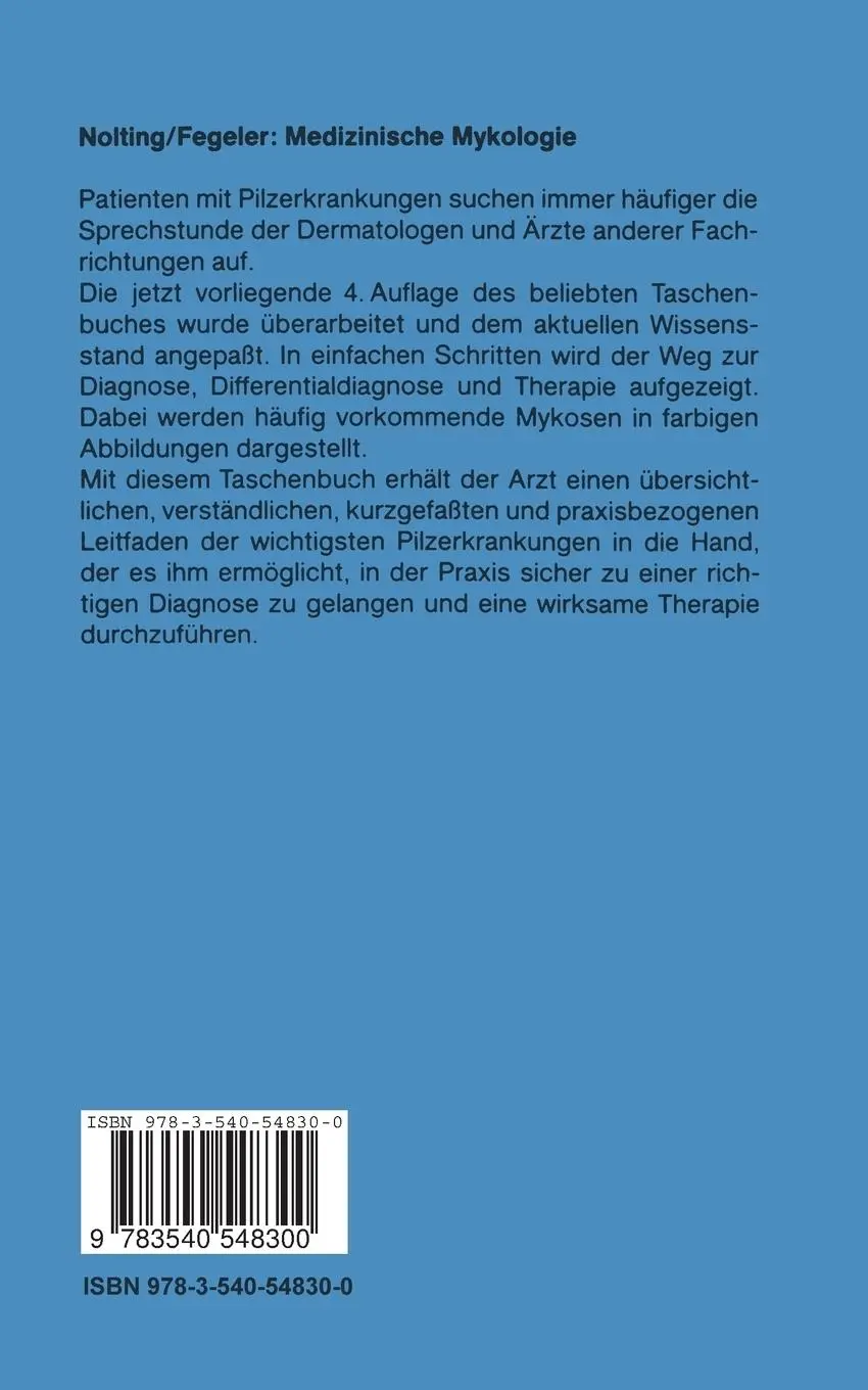 Rückseite: 9783540548300 | Medizinische Mykologie | Klaus Fegeler (u. a.) | Taschenbuch | xiii