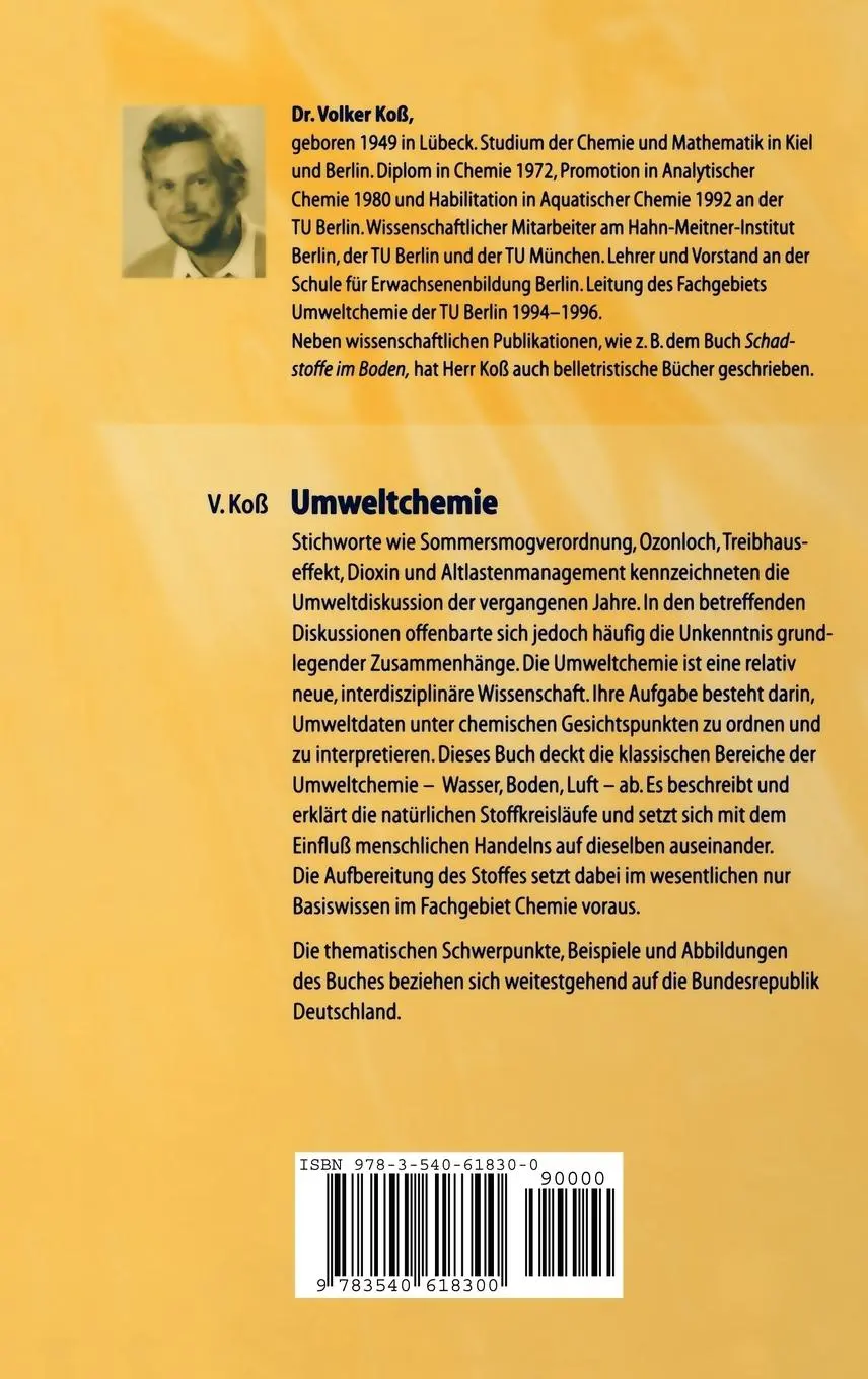 Rückseite: 9783540618300 | Umweltchemie | Eine Einführung für Studium und Praxis | Volker Koß