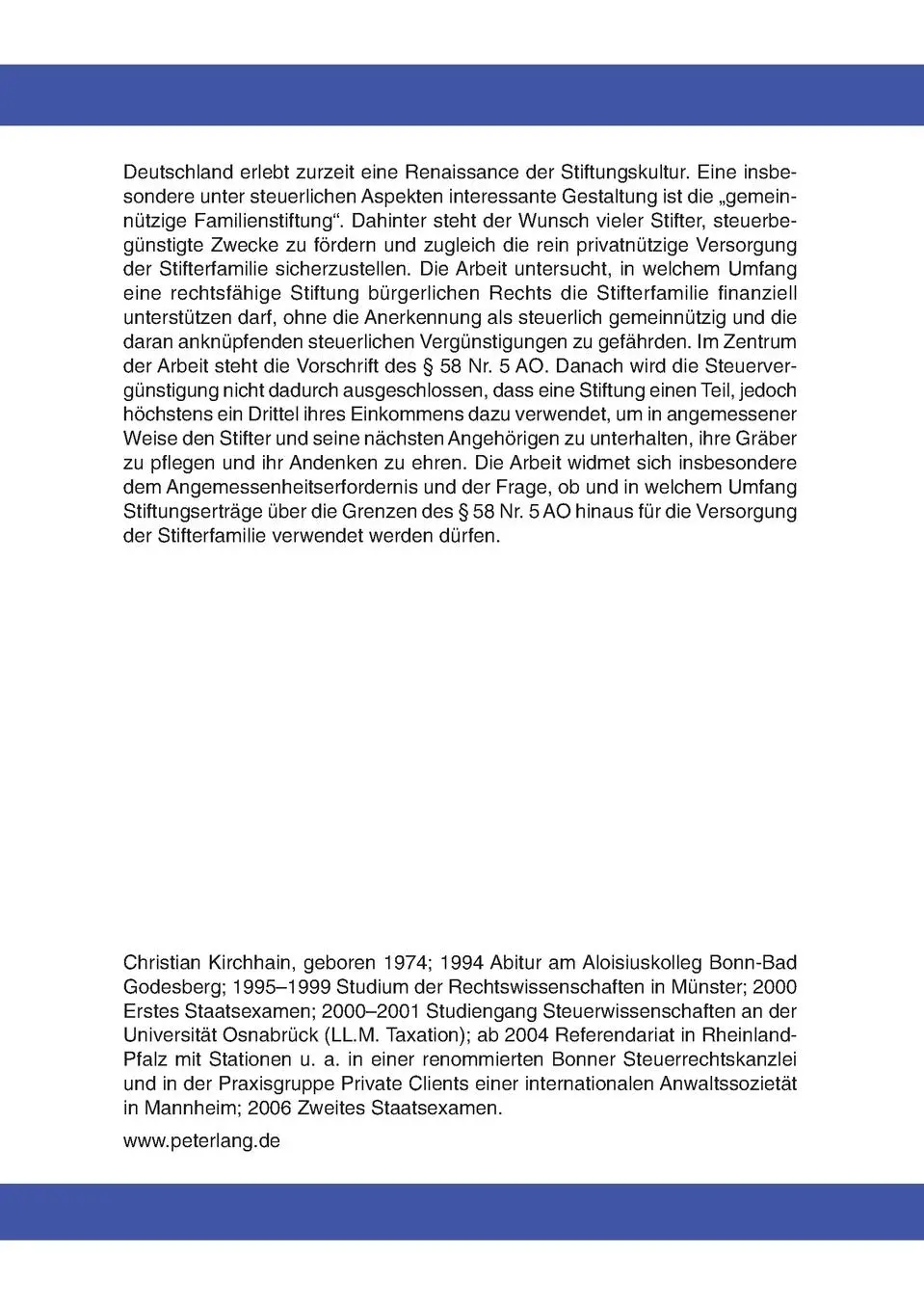 Rückseite: 9783631558300 | Gemeinnützige Familienstiftung | Christian Kirchhain | Taschenbuch