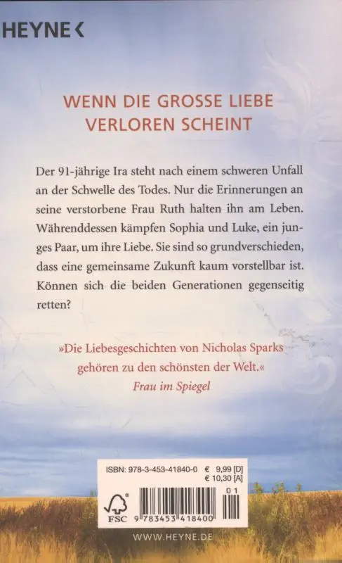 Rückseite: 9783453418400 | Kein Ort ohne dich | Nicholas Sparks | Taschenbuch | 560 S. | Deutsch