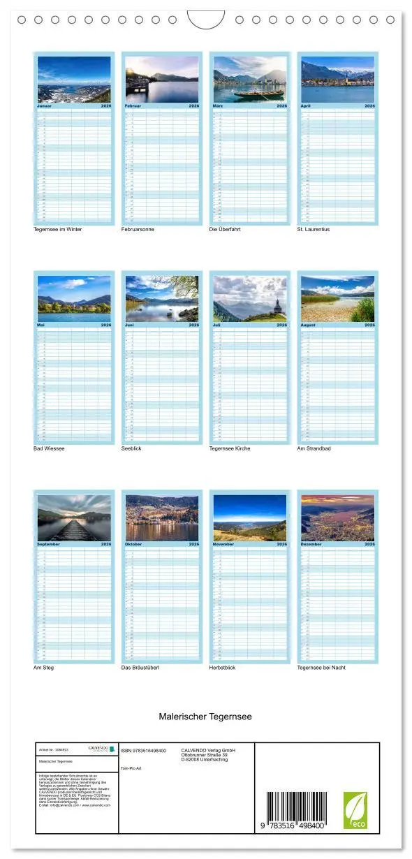 Bild: 9783516498400 | Familienplaner 2026 - Malerischer Tegernsee mit 5 Spalten...