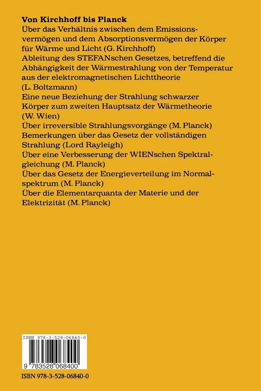 Rückseite: 9783528068400 | Von Kirchhoff bis Planck | Hans-Georg Schöpf | Taschenbuch | ii | 1978