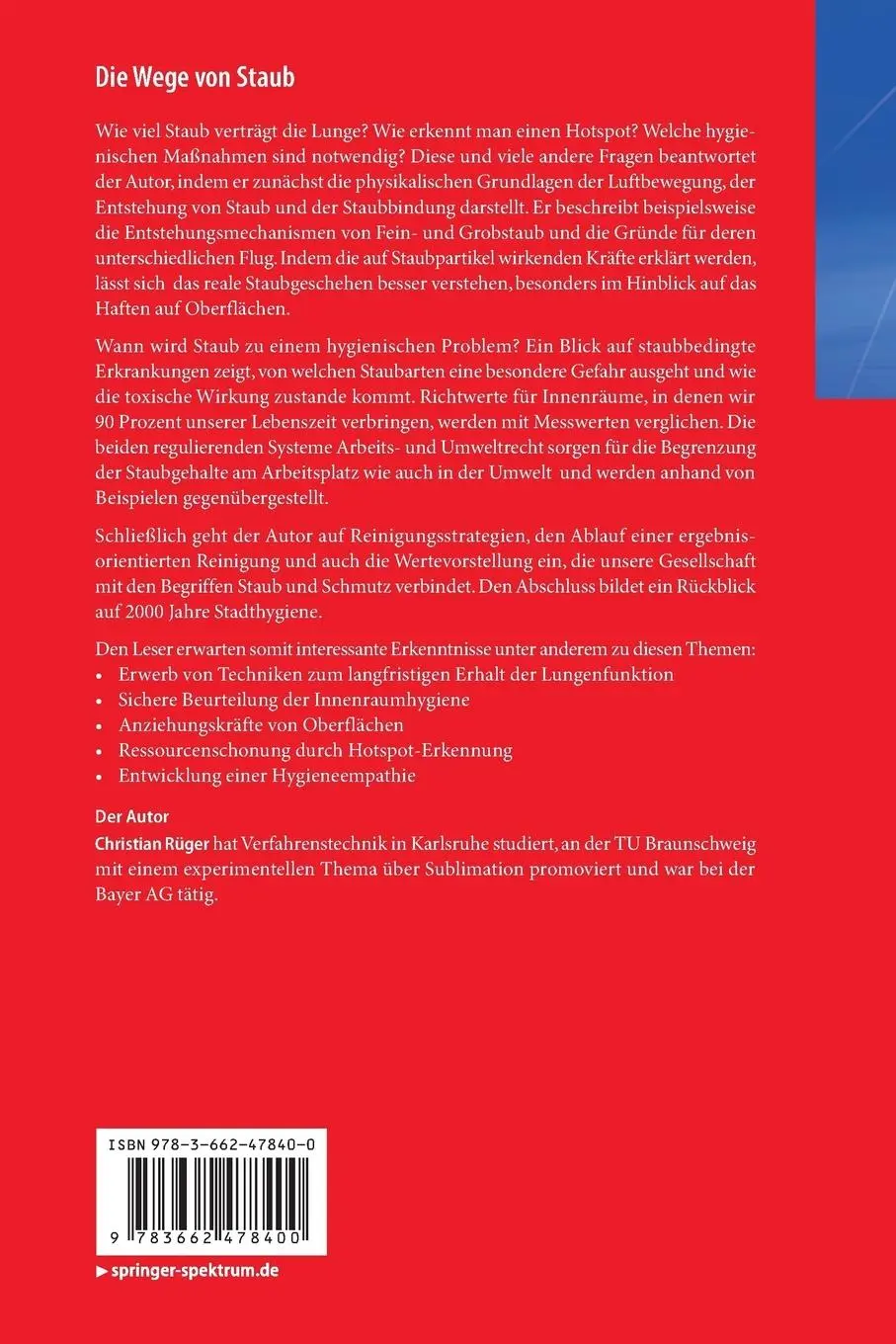 Rückseite: 9783662478400 | Die Wege von Staub | Im Umfeld des Menschen | Christian Rüger | Buch